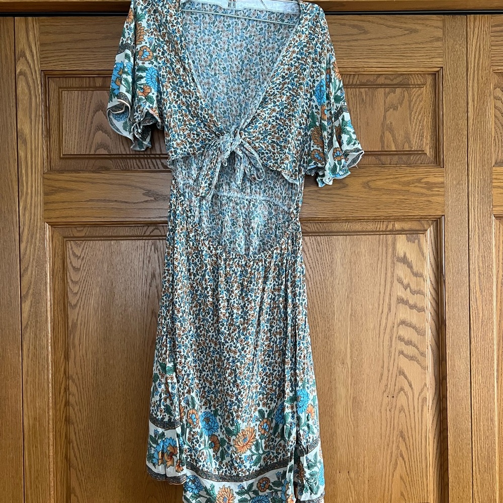 SHEIN Blue and Brown Floral Midi Dress